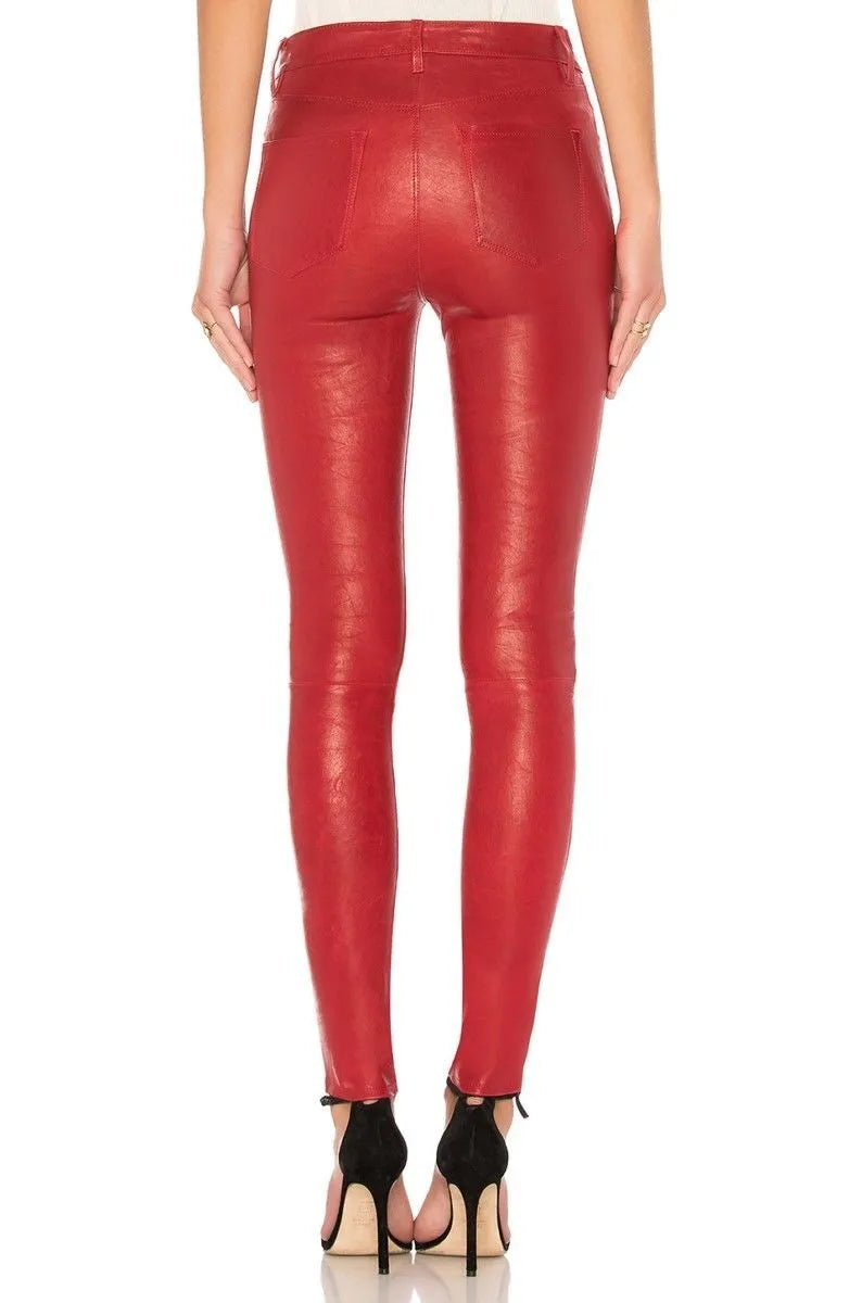 Leather Pants Women Women's Pant Leggings High Leg Skinny Trousers Red