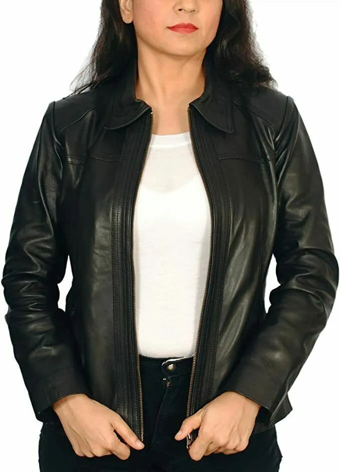 Women's Casual Black Leather Shirt