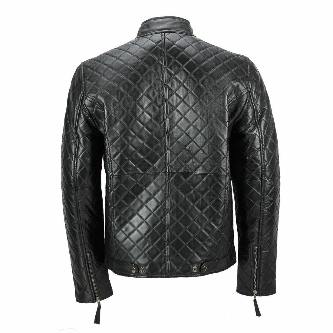 Quilted Slim Fit Motorcycle Biker Jacket Men's Black Genuine Leather