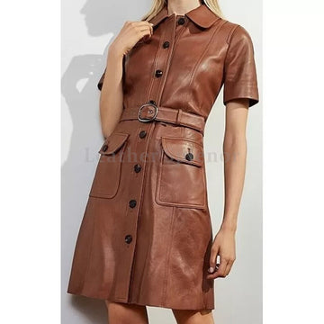 Women  Contrast Button Casual Shirt Leather