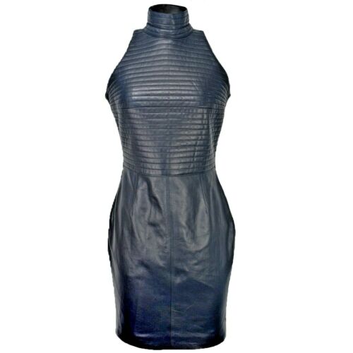 Women's Real leather bodycon sleeveless Dress for Women Quilted Mini Dress with back zip - Luxurena Leather