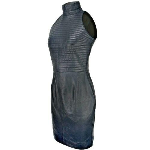 Women's Real leather bodycon sleeveless Dress for Women Quilted Mini Dress with back zip